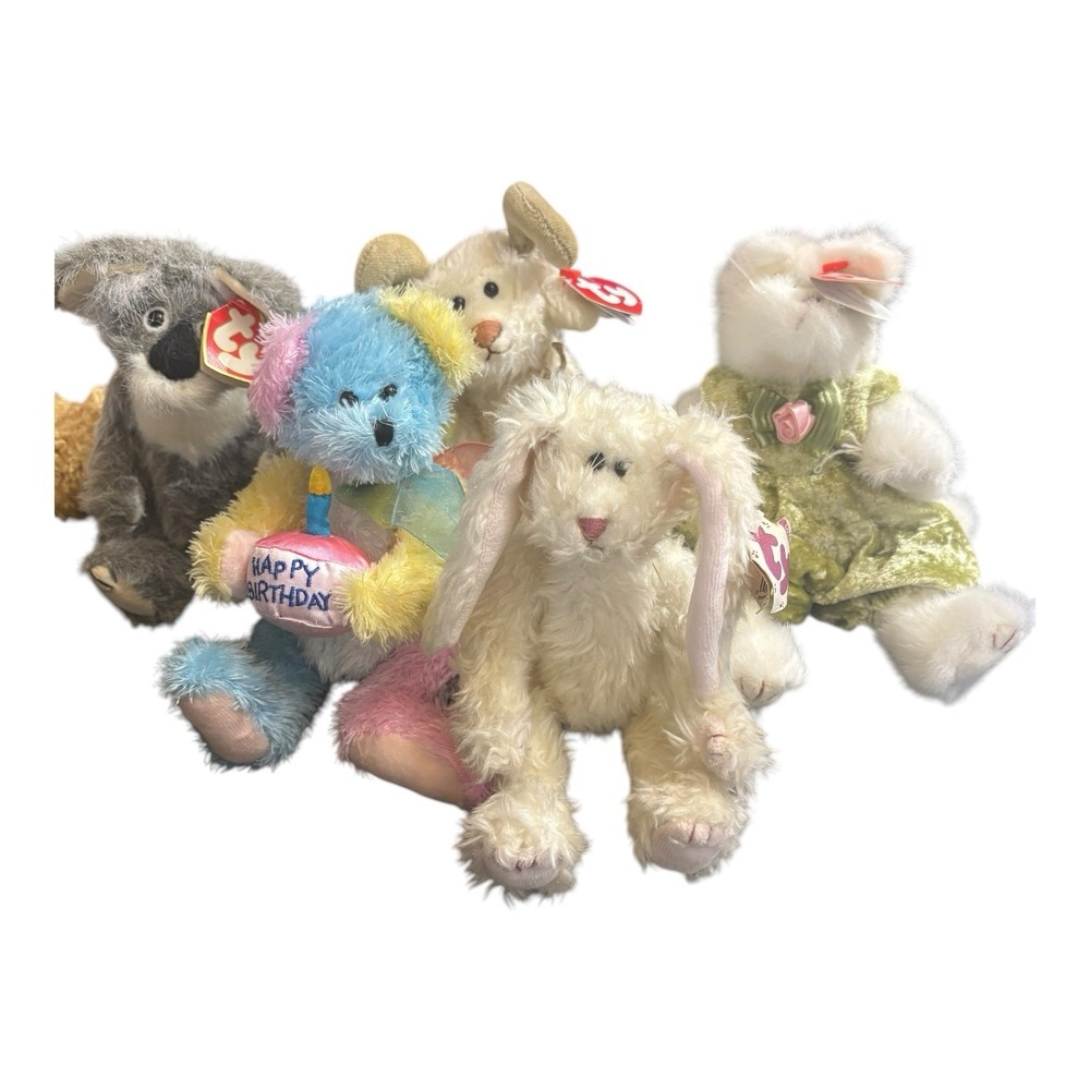Lot 5 TY Attic Treasures Plush Animals Bears Bunnies Koala Tags Wear 90s Vintage